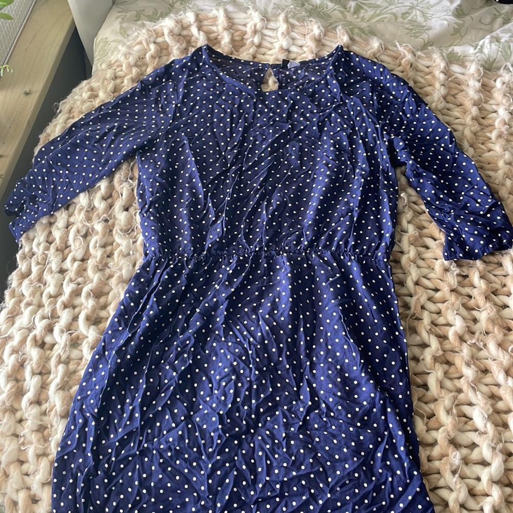 Navy Polk a dot long sleeve dress